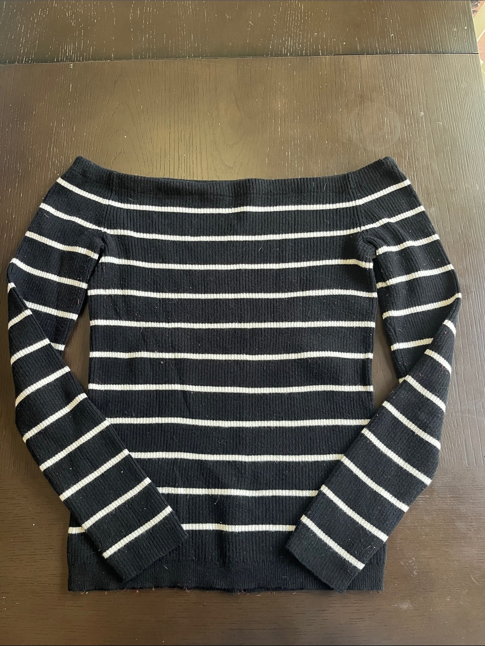 American Eagle Outfitters Black and White Striped Off-the-Shoulder Sweater